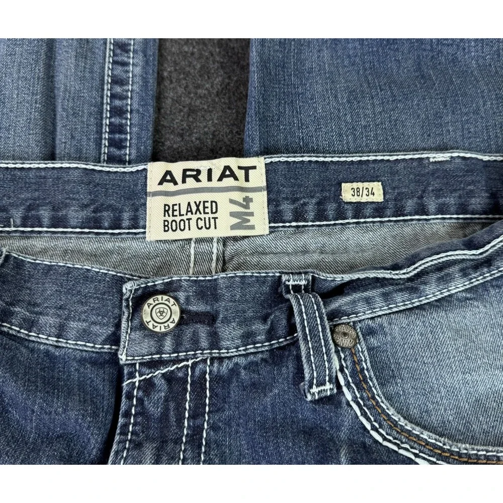 Ariat M4 Coltrane Relaxed Denim Boot Cut Jeans Mens 40x33 Light Blue Western Fit